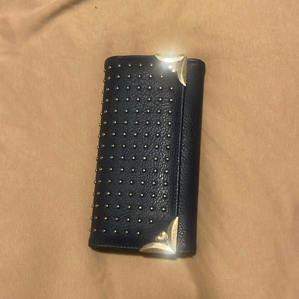 Studded wallet Clutch Navy Wallet with gold polkadot ￼
